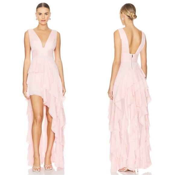 Alice + Olivia Dresses & Skirts - Alice + Olivia Holly Ruffle Tiered Asymmetric High Low Pink Maxi Dress Size 8